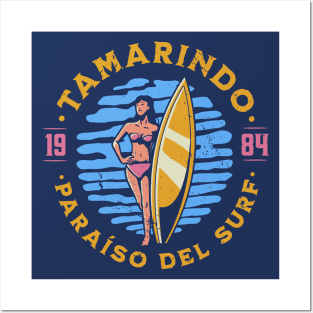 Vintage Tamarindo, Costa Rica Surfer's Paradise // Retro Surfing 1980s Badge Posters and Art